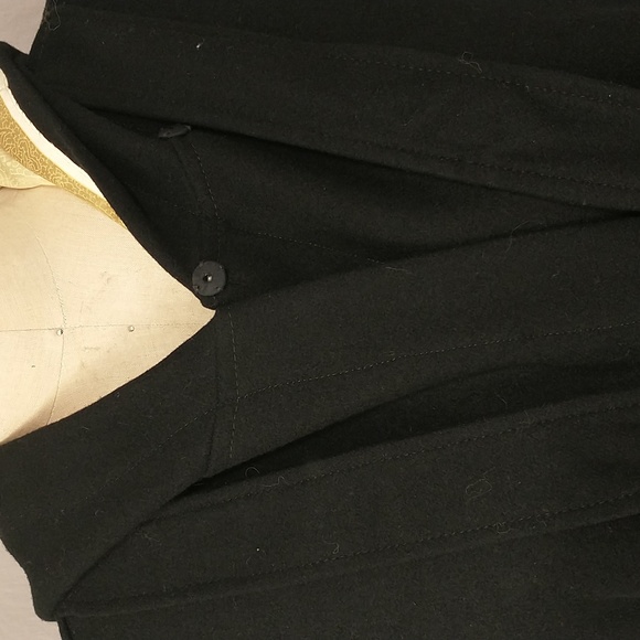 Vintage Black Wool Cape Hooded 40" Long Deep Hood Neck Tie Holes Costume or Fix - Picture 9 of 12